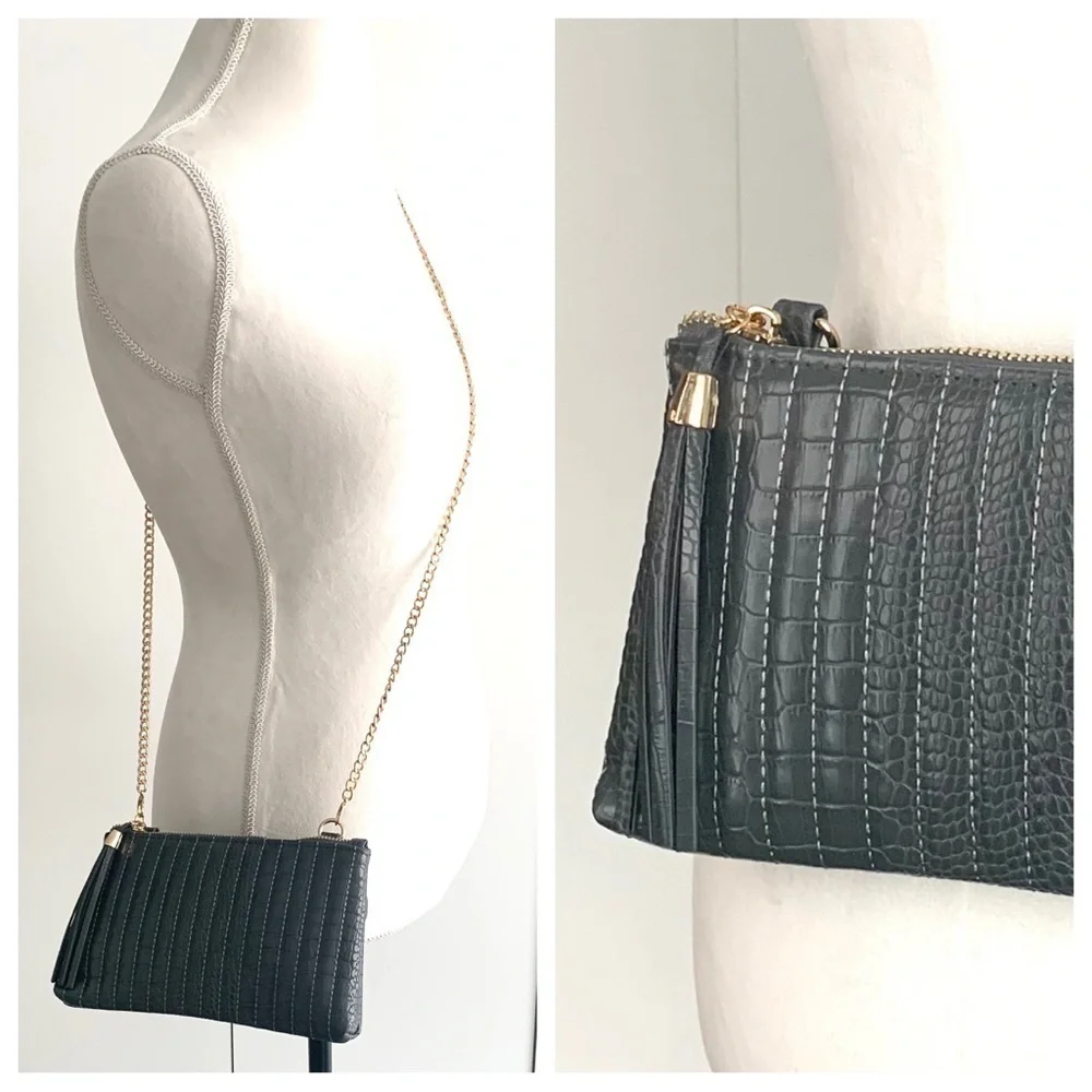 INC Convertible Fanny-Pack- Crossbody Belt Bag Gray Gold Chain Quilted Sz S NWT - Picture 7 of 8